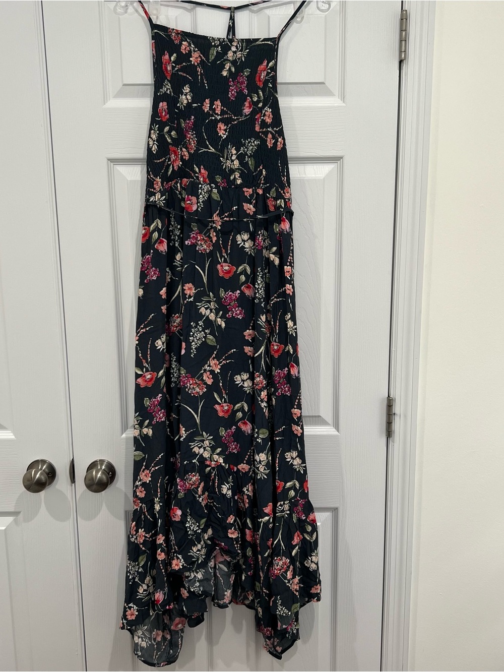 lovestitch Navy Floral High-Low Dress with Red and Pink Blooms